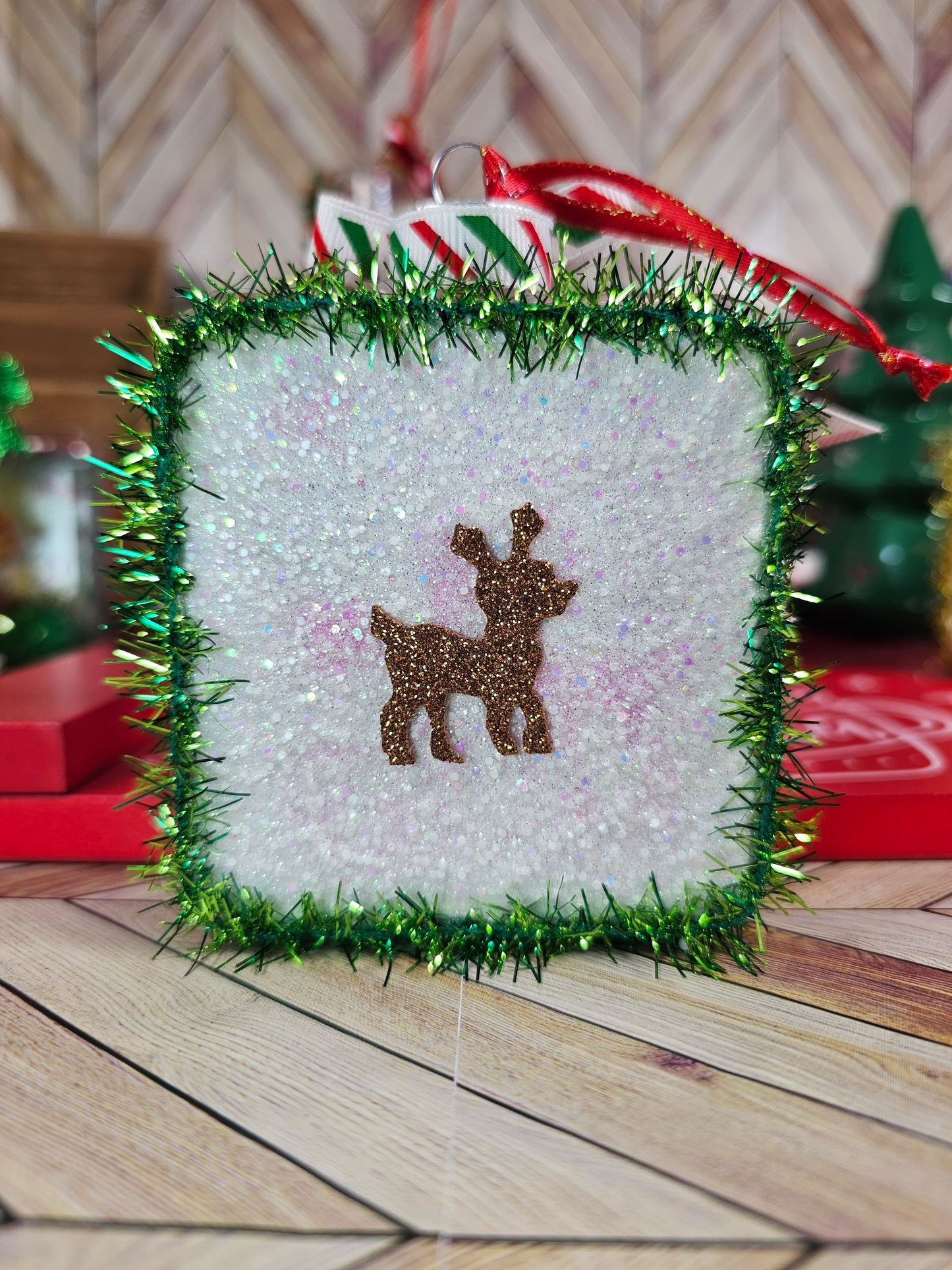 Vintage Inspired Woodland Pals Winterscape- Glass Ornament