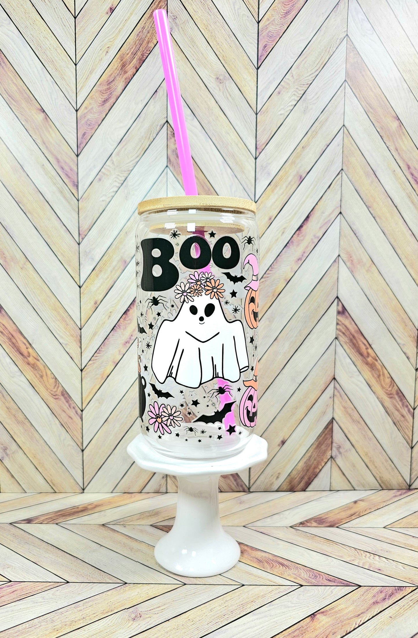 Hippie Ghost Girlie Glass Can Cup