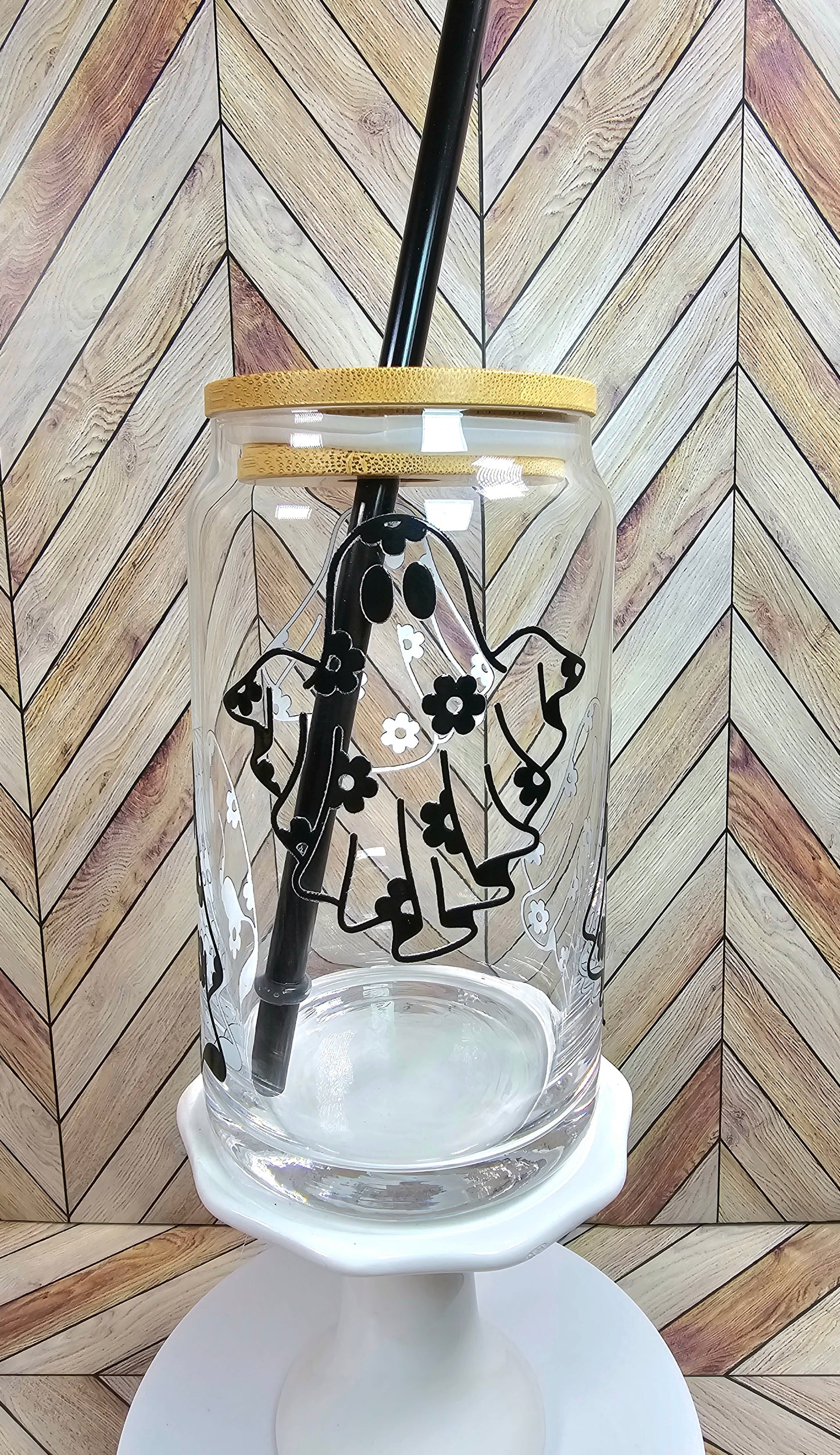 Boho Ghost Glass Can Cup