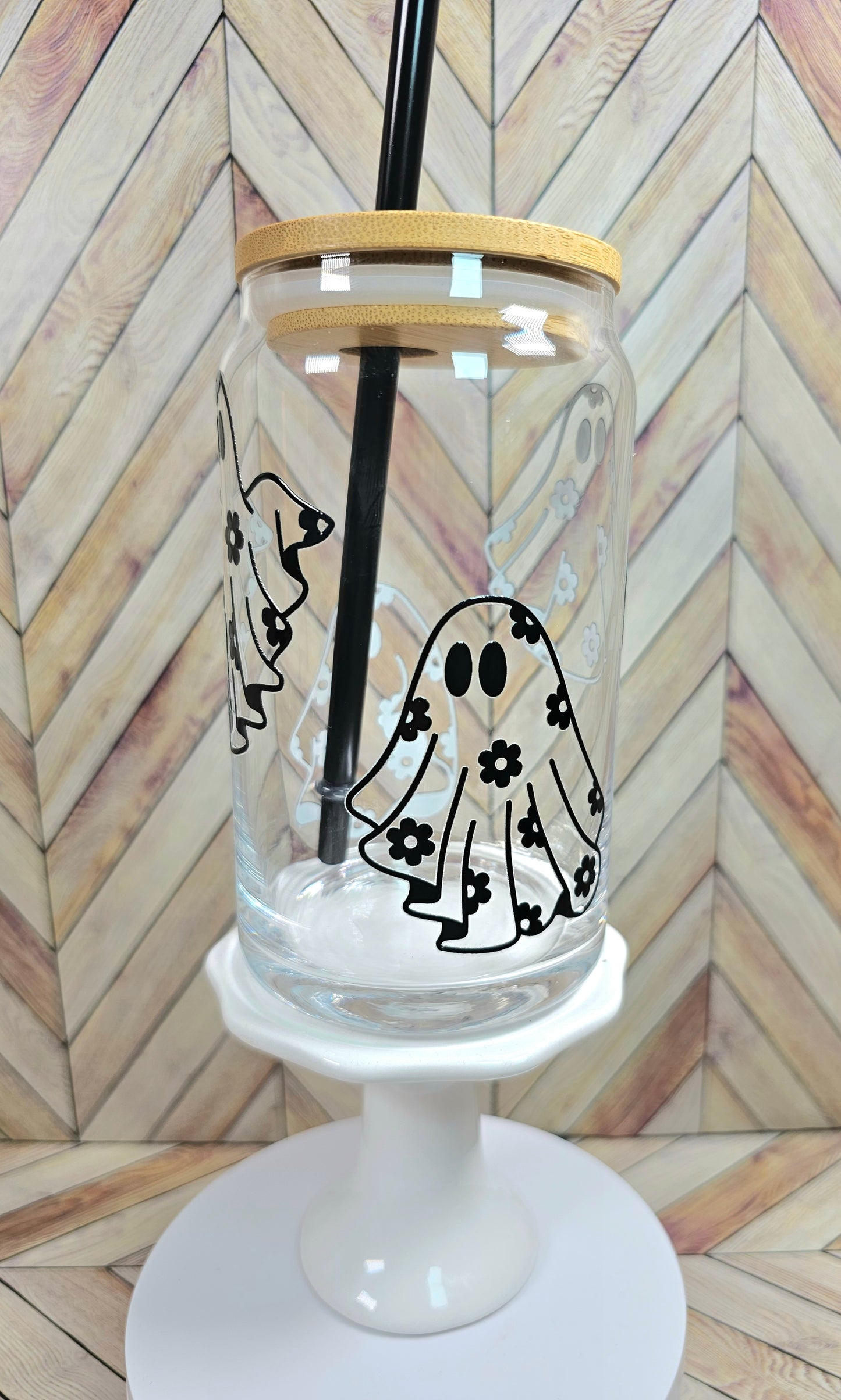 Boho Ghost Glass Can Cup