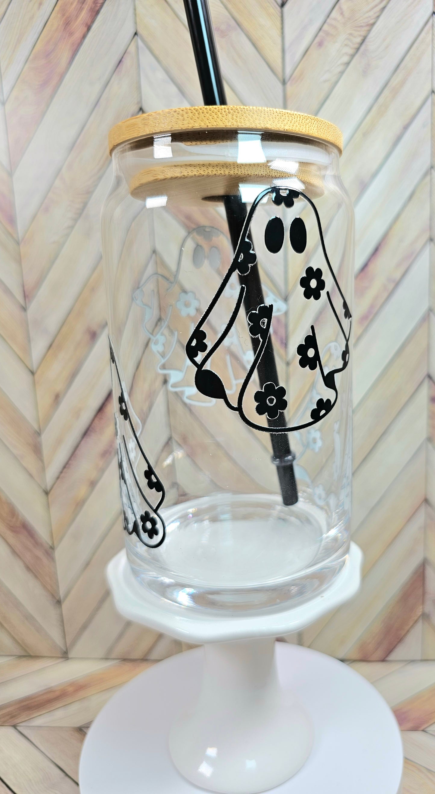 Boho Ghost Glass Can Cup