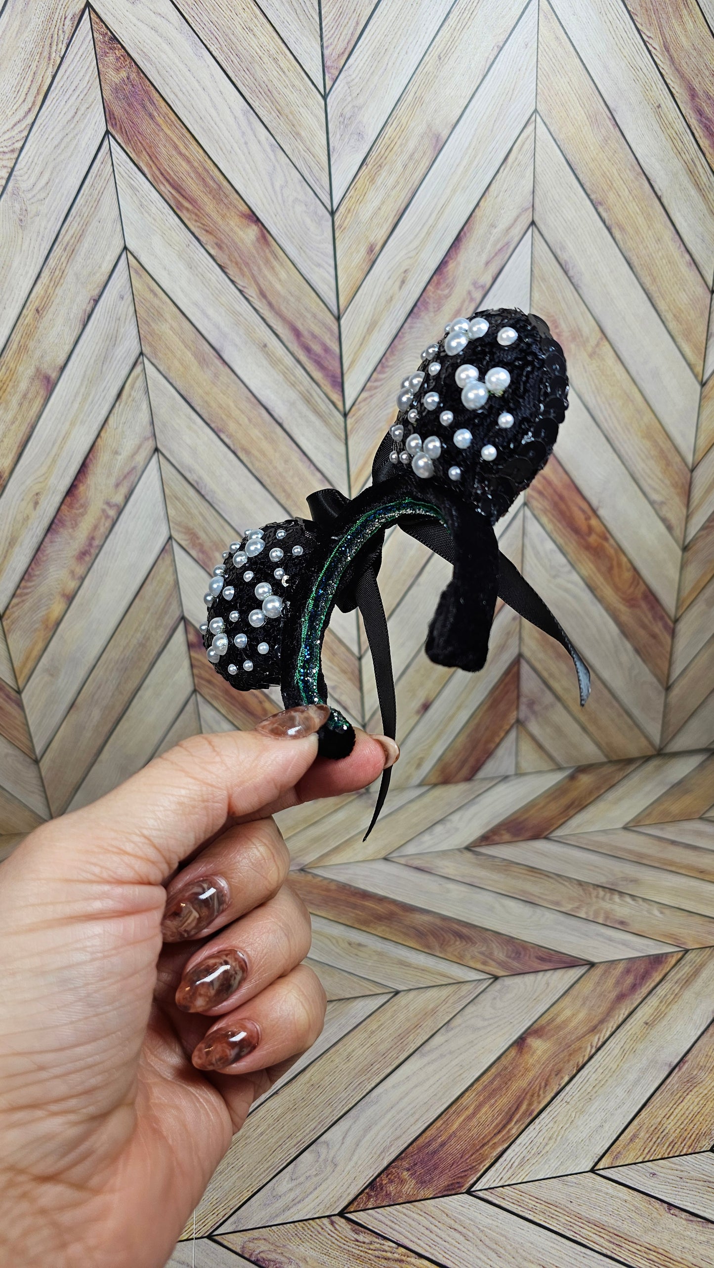 Mini Magical Mouse Pearl & Sequin Ears with Back Bow