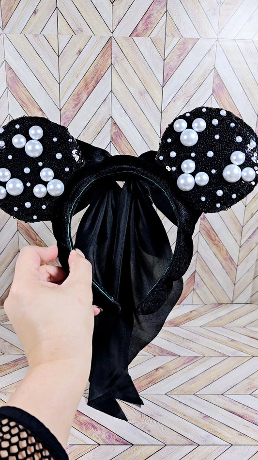 Magical Mouse Pearl & Sequin Ears with Back Bow