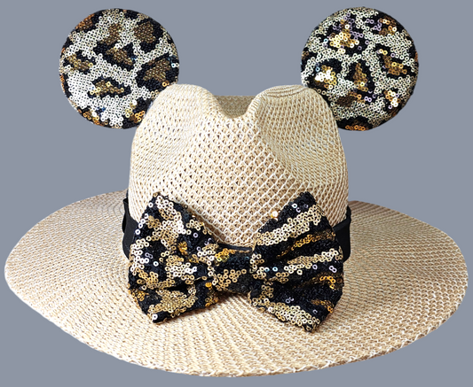 Sequin Leopard Magical Mouse Sun Hat with Bow