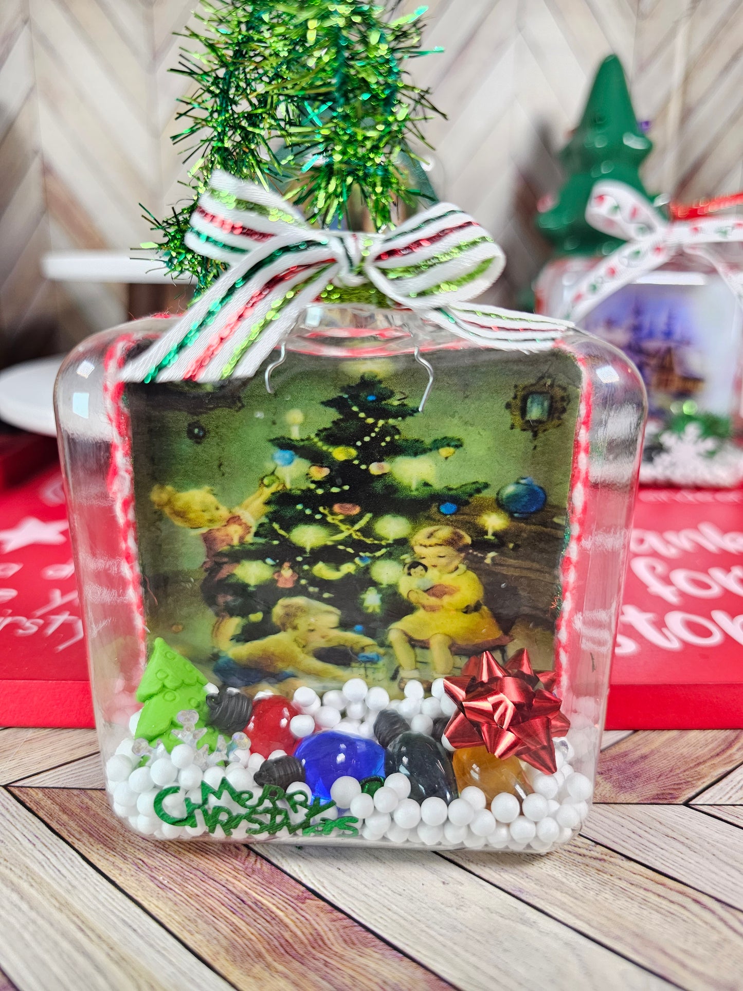 Vintage Inspired Siblings Around the Christmas Tree-Glass Ornament