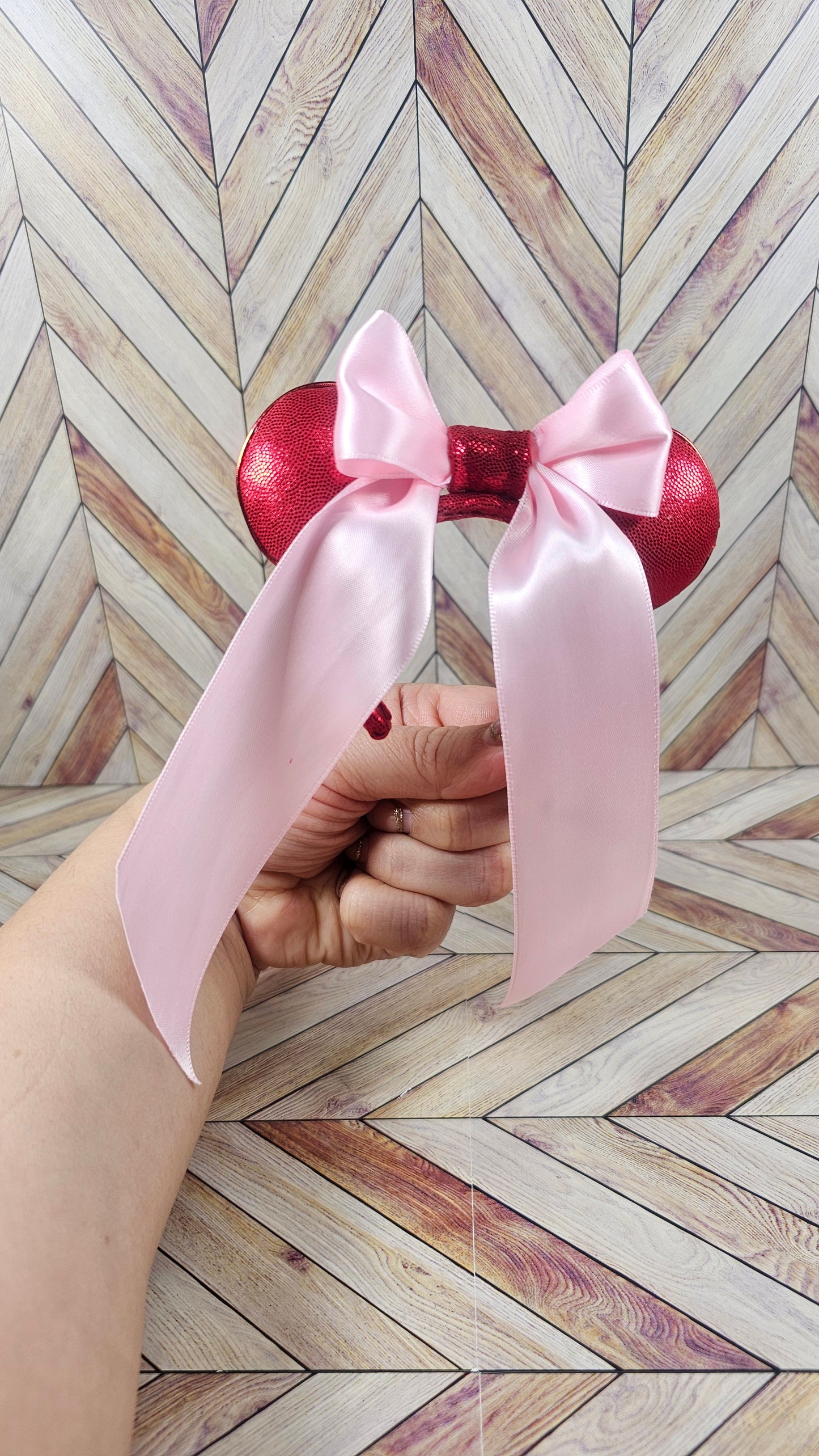 Mini Magical Mouse Red Valentine's Ears with Pink Back Bow