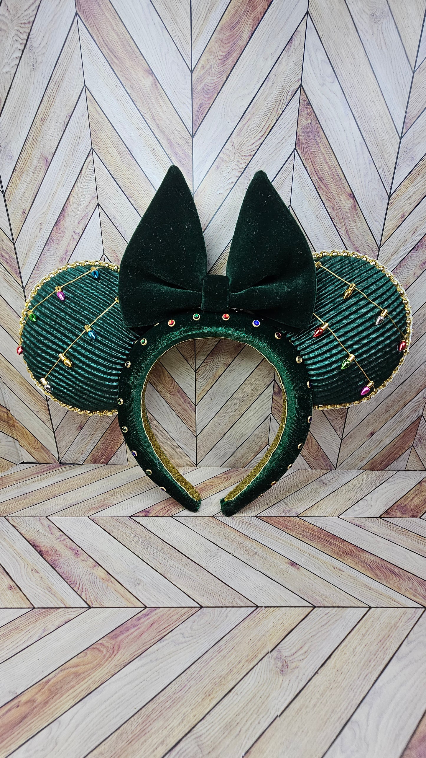 Magical Mouse Green Glitzy Ears with Green Velvet Bow