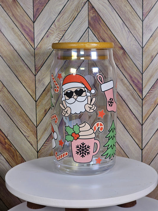 Boho Santa Glass Can