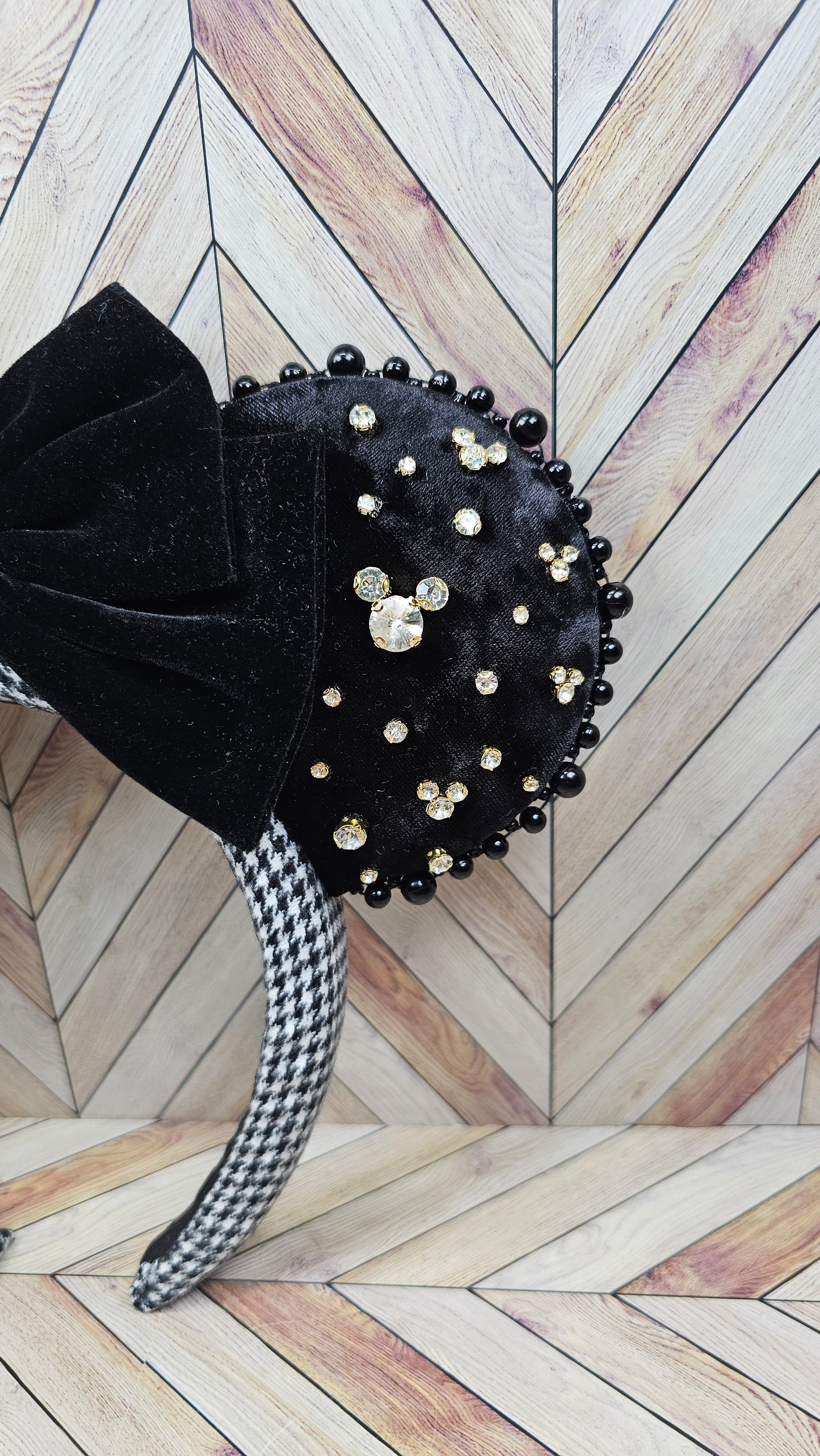 Magical Mouse Black Glitzy Ears with Houndstooth Headband