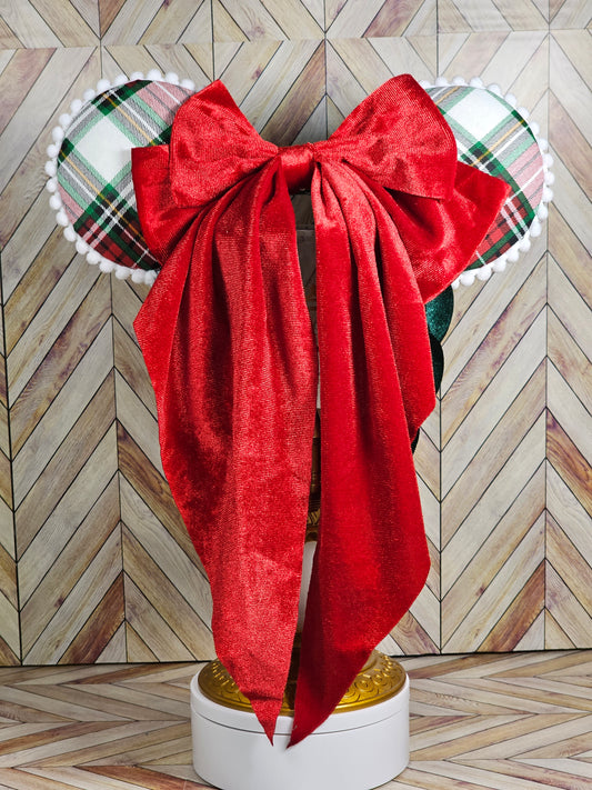 Magical Mouse Christmas Plaid Ears with Red Back Bow