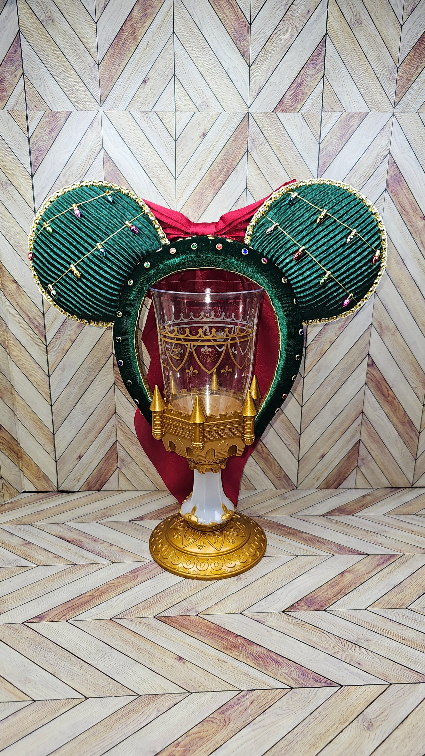 Magical Mouse Green Glitzy Ears with Red Back Bow