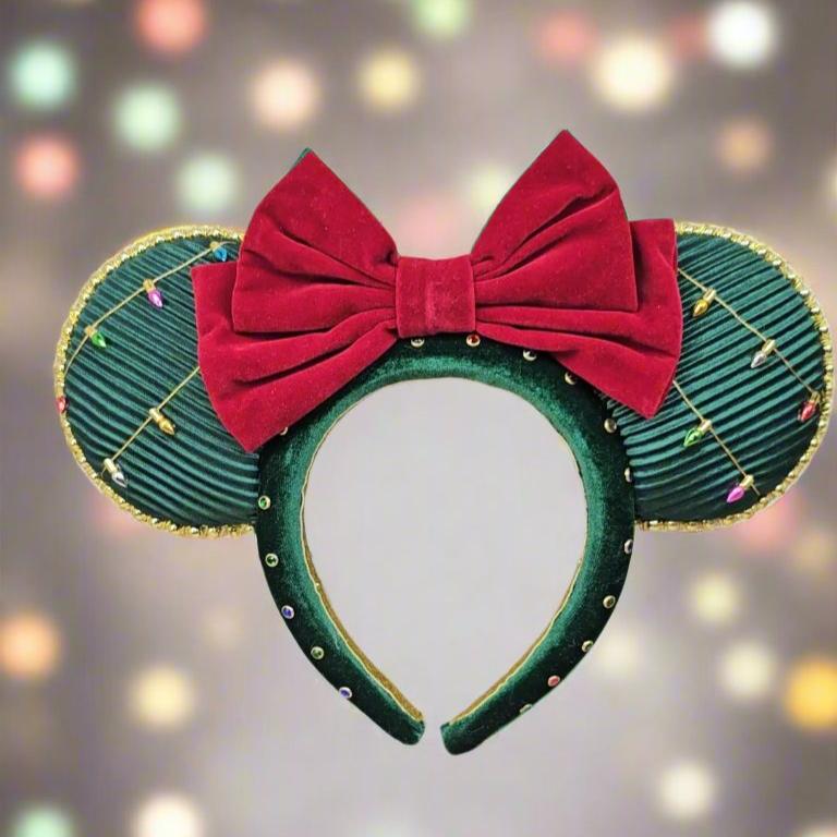 Magical Mouse Green Glitzy Ears with Red Velvet Bow