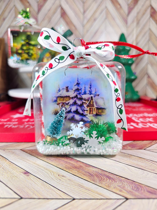 Vintage Inspired Snowy Village Winterscape- Glass Ornament