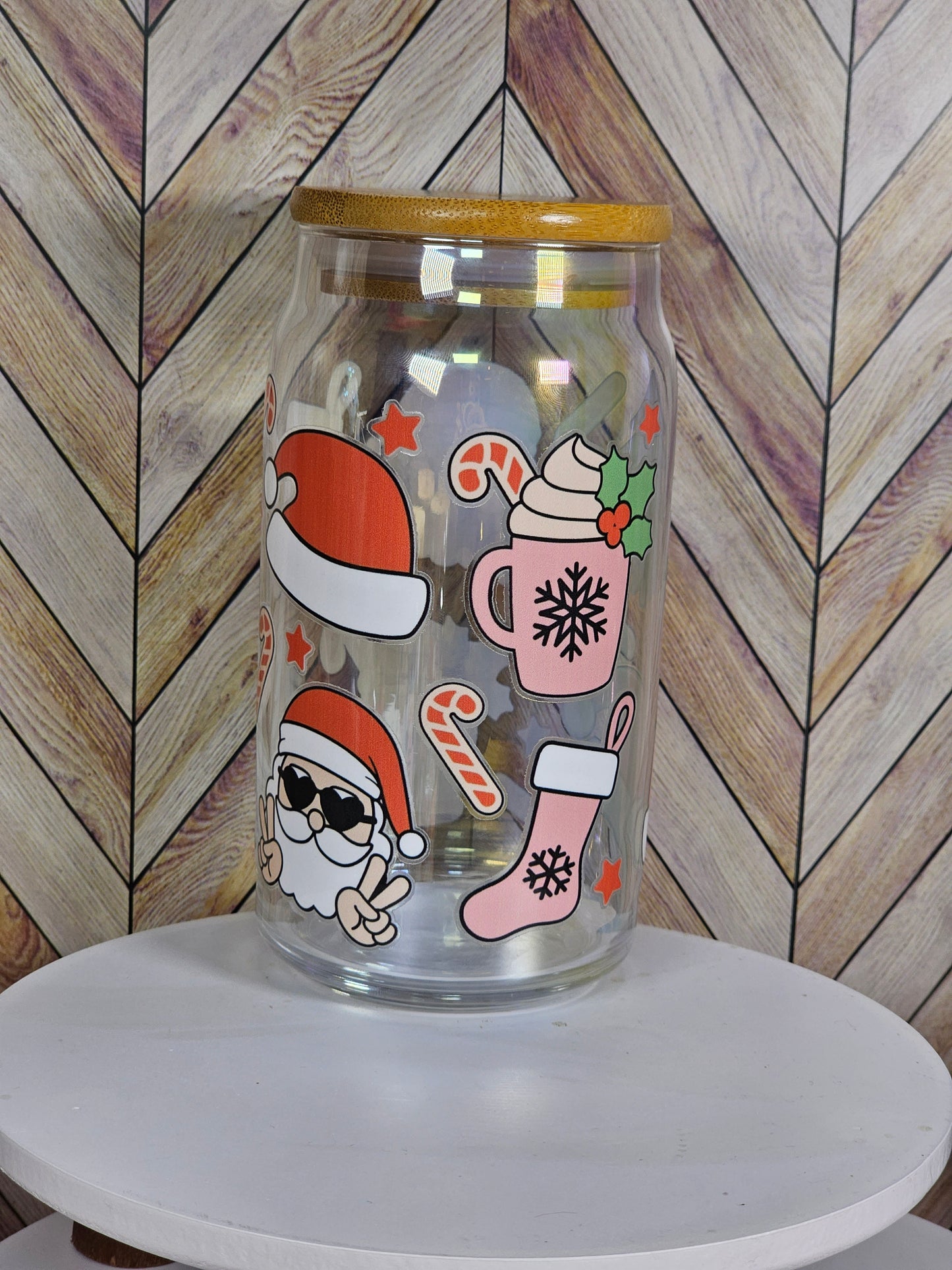 Boho Santa Glass Can