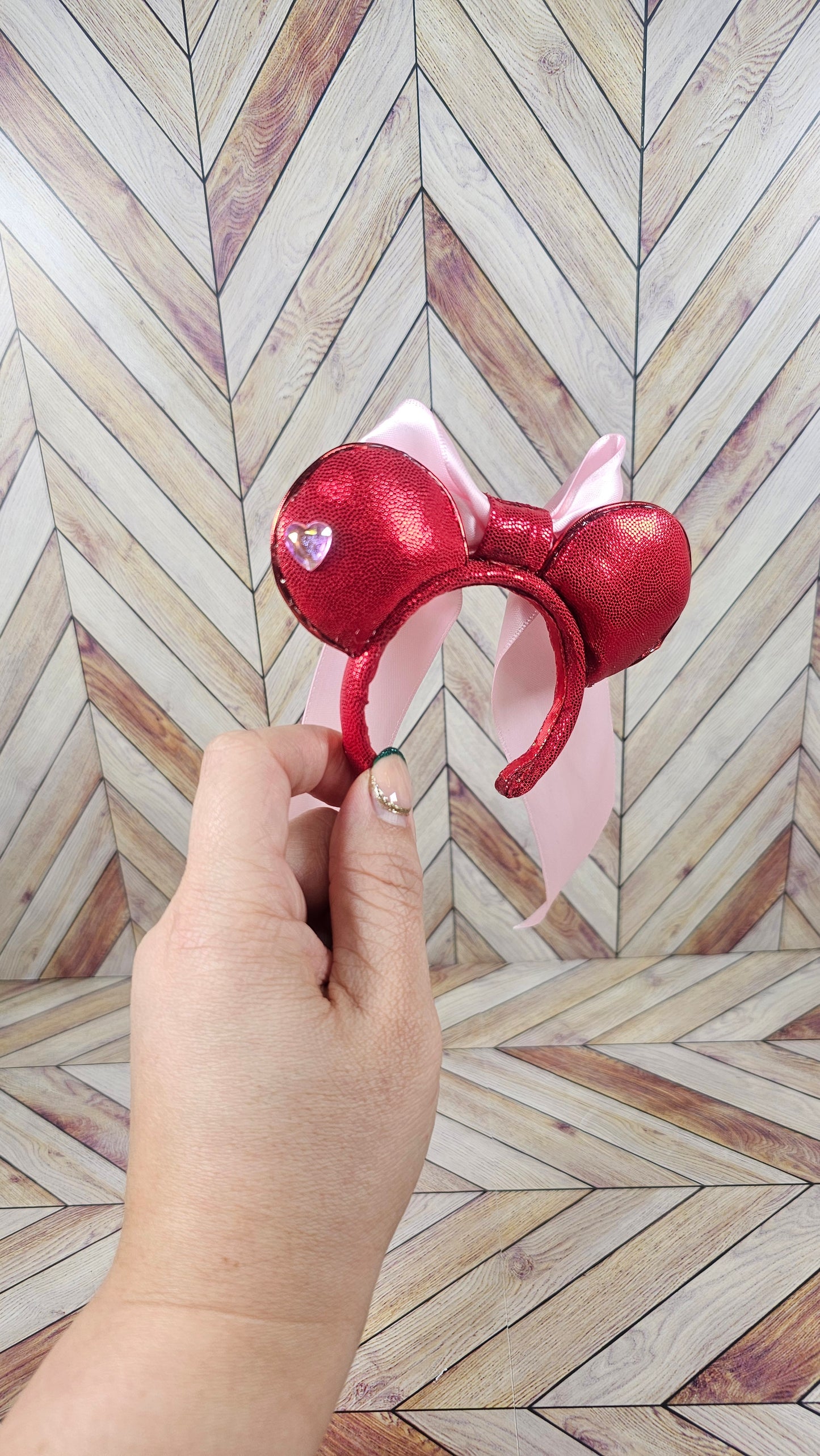 Mini Magical Mouse Red Valentine's Ears with Pink Back Bow