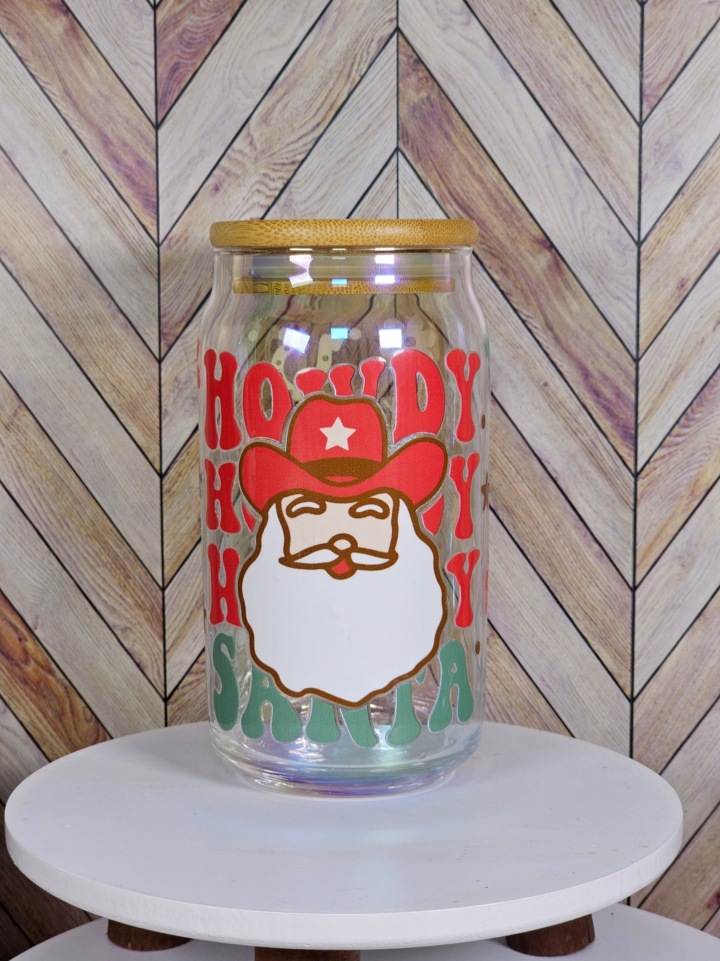 Howdy Santa Glass Can