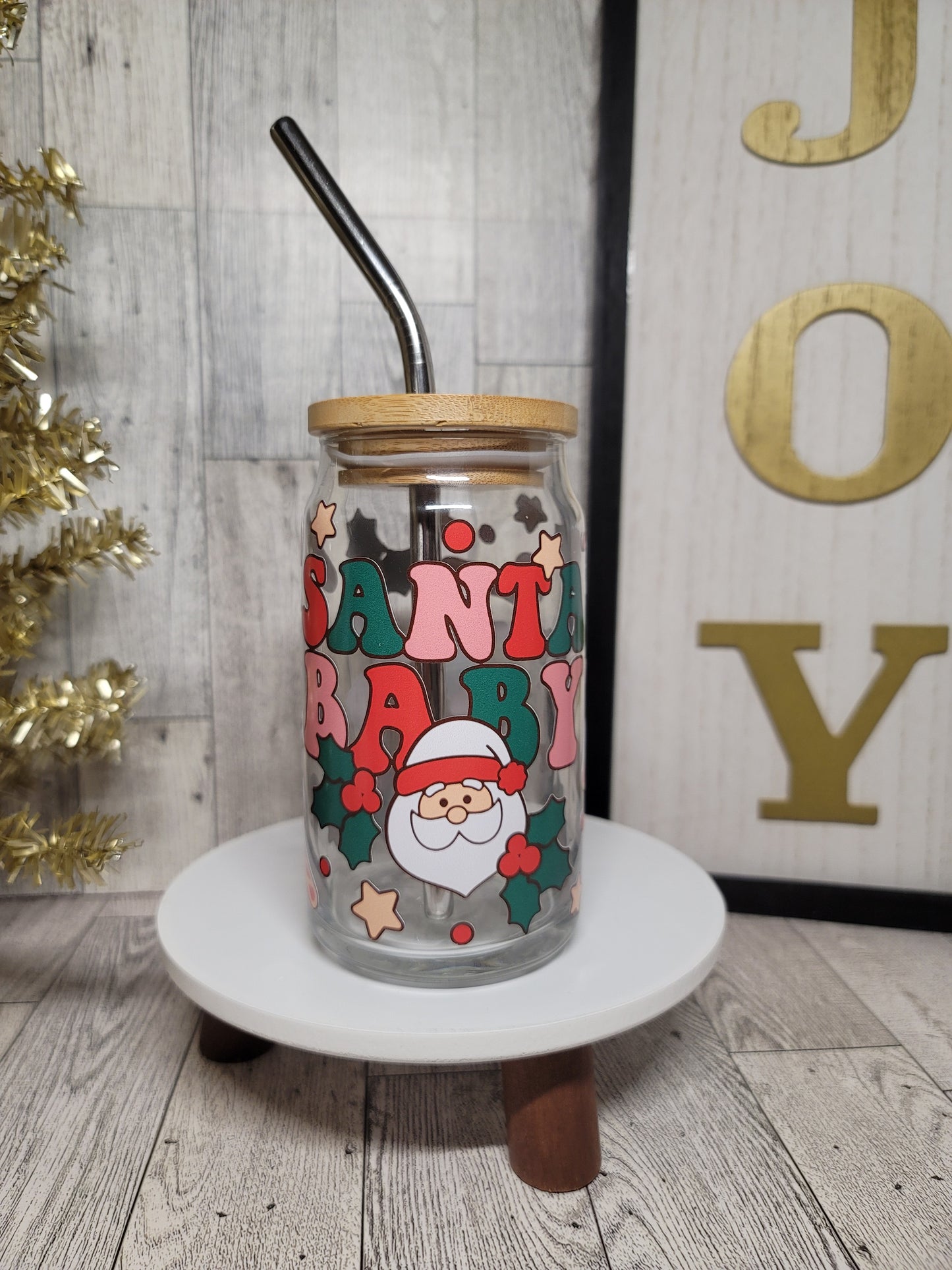 Santa Baby Glass Can