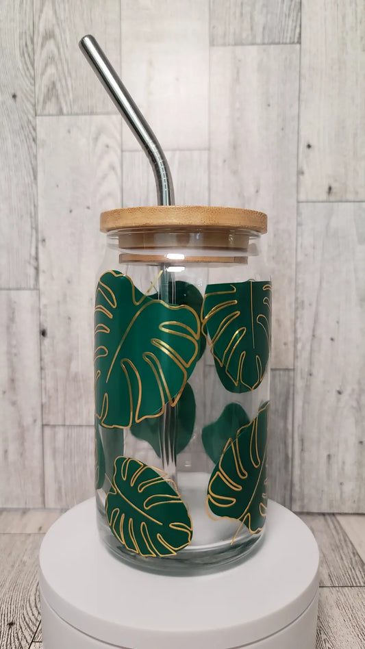 Monstera Leaf Glass Can
